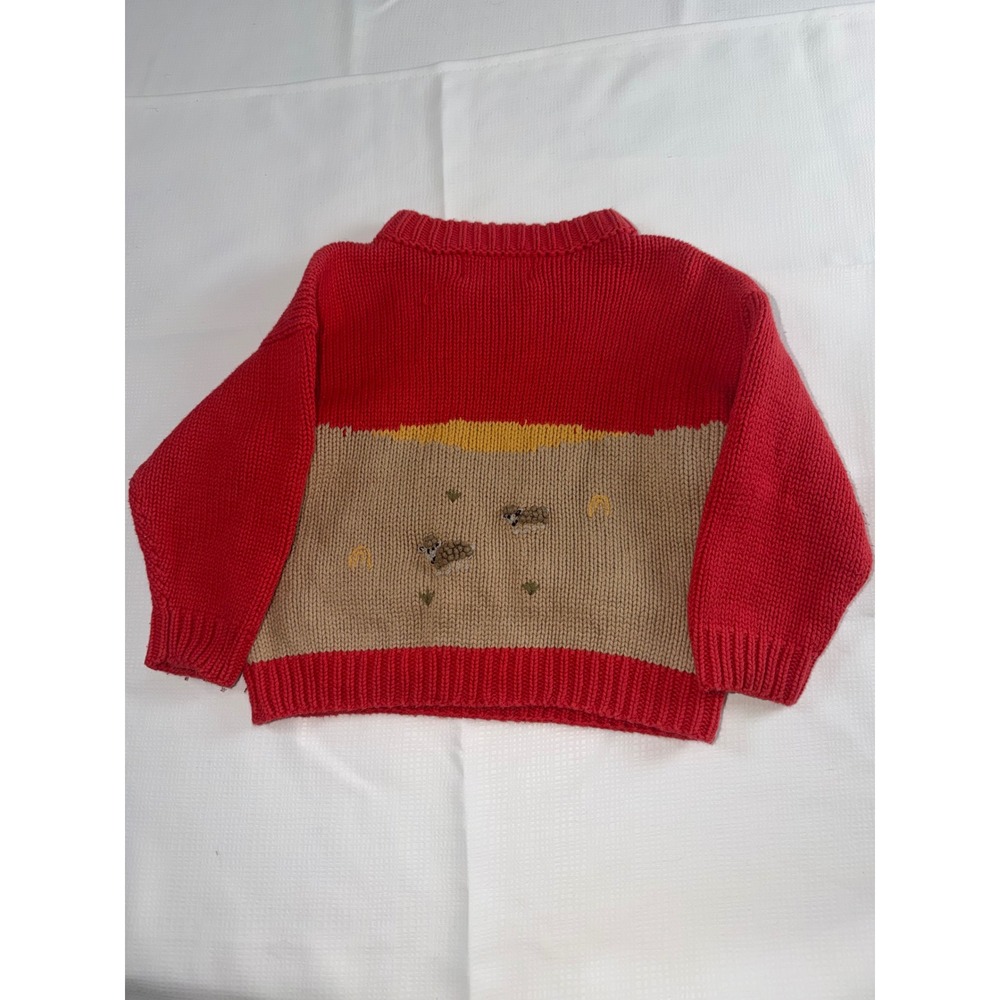 Gougane Handmade Knitwear Red Farm Scene Intarsia Cotton Sweater Kids 2 - Picture 8 of 12